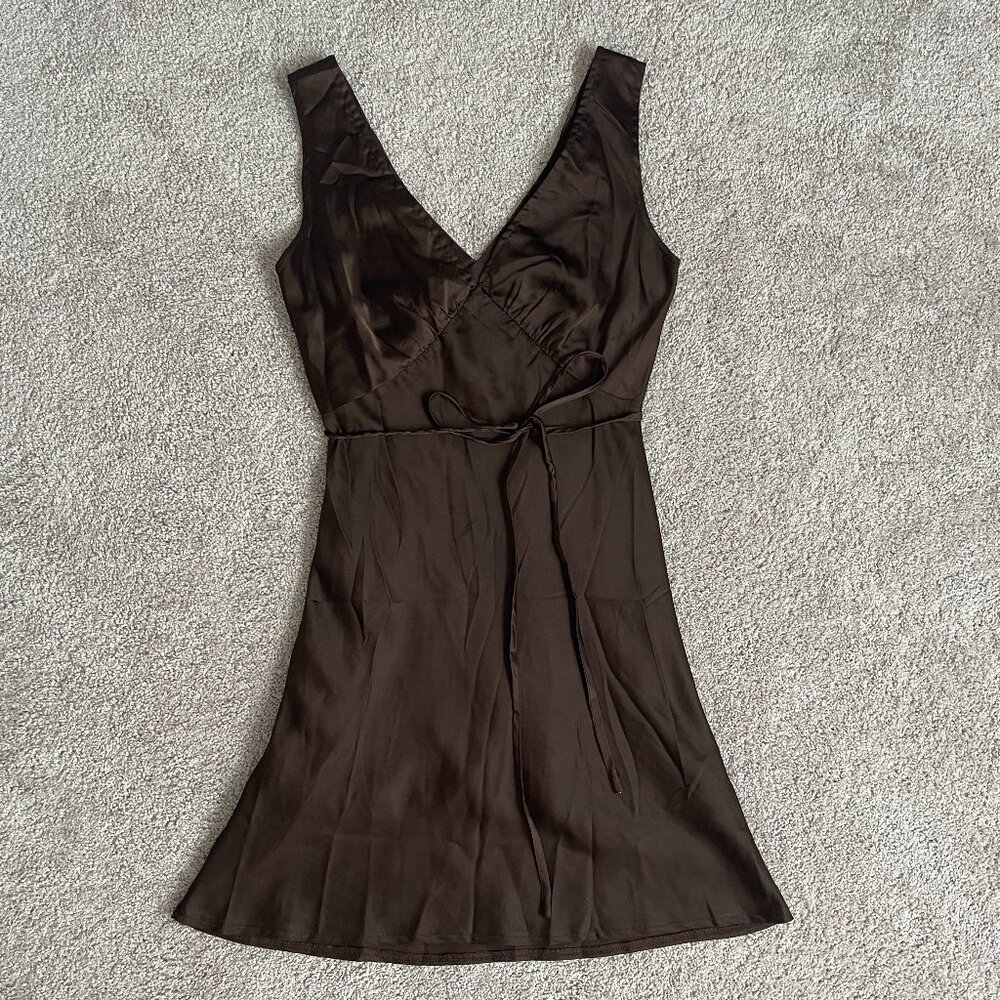 Peppermayo Brown Satin Tie Dress